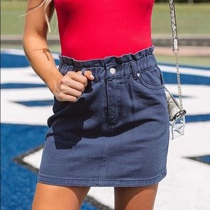 IMPRESSIONS Black Denim Skirt Paperbag Waist Mini size Large